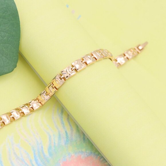 "Elegant Rose Gold Chain Bracelet with Glossy Square Links, XPBL1123 - Picture 1 of 13